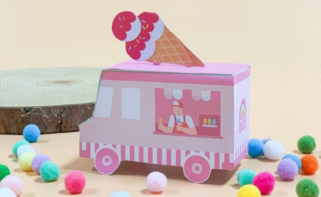 3D Paper Pink Ice Cream Van
